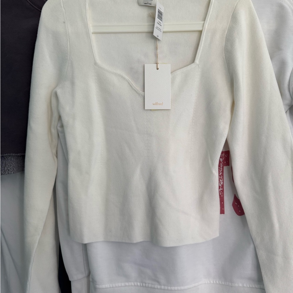 Wilfred Cream Fitted Crop Blouse Long Sleeve